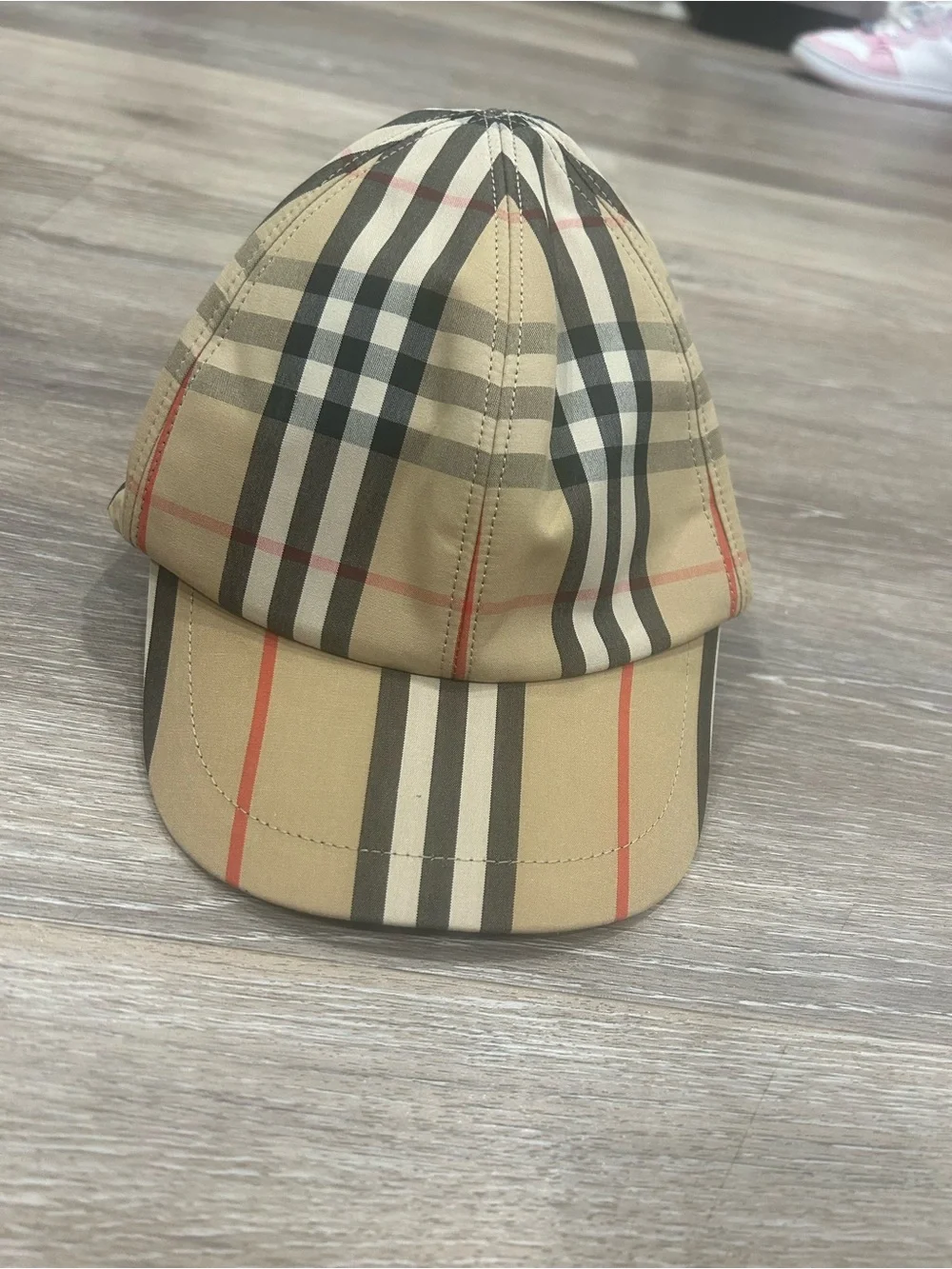 Burberry Tan Plaid Kids Baseball Cap with Red Accent